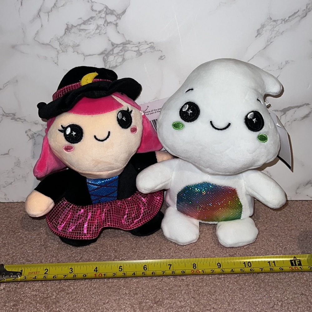 NWT 2pc Whimsical Witch & ghost Plushies (7in)